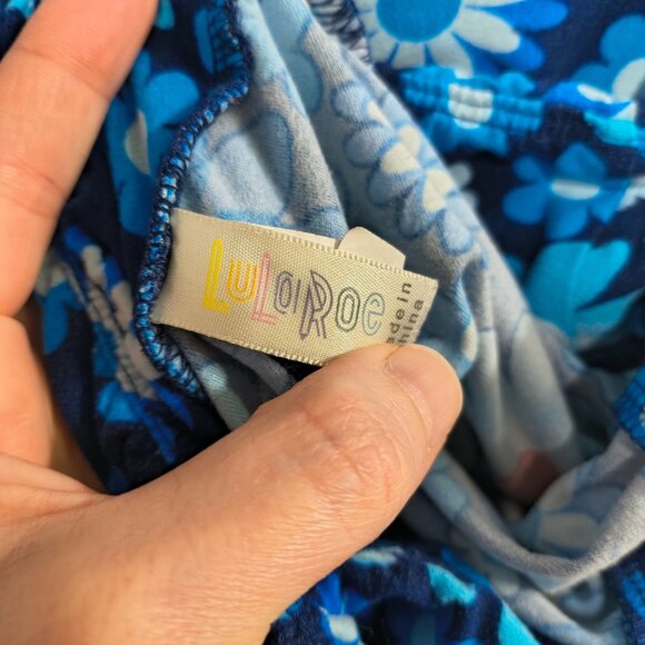 LuLaRoe One Size Blue Floral Daisy Print Retro Limited Edition Leggings - Picture 2 of 4
